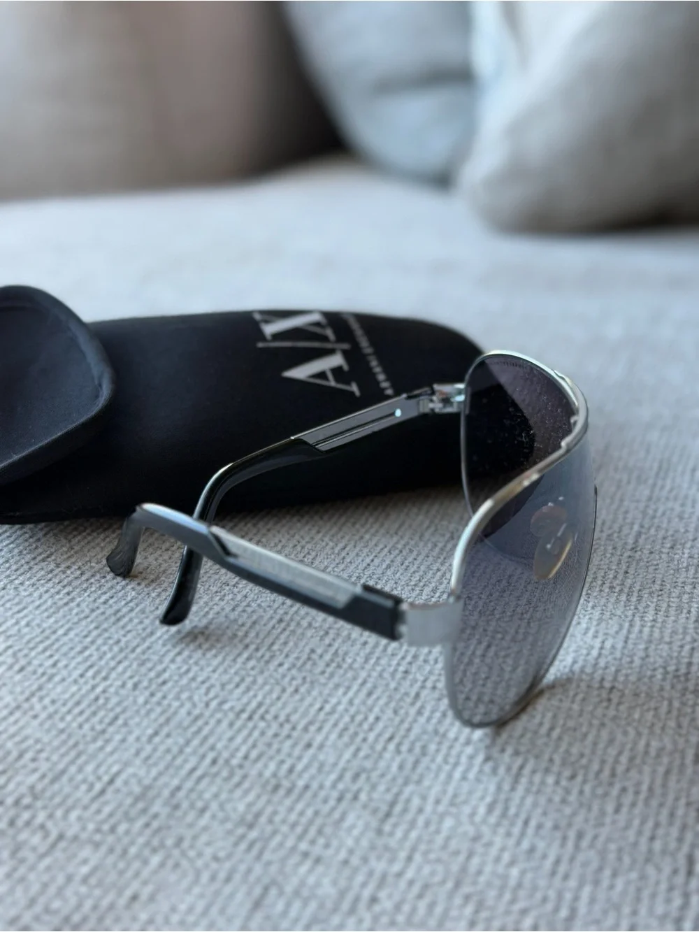 Armani Exchange AX052/S Aviator Sunglasses Silver Frame Gray Tinted